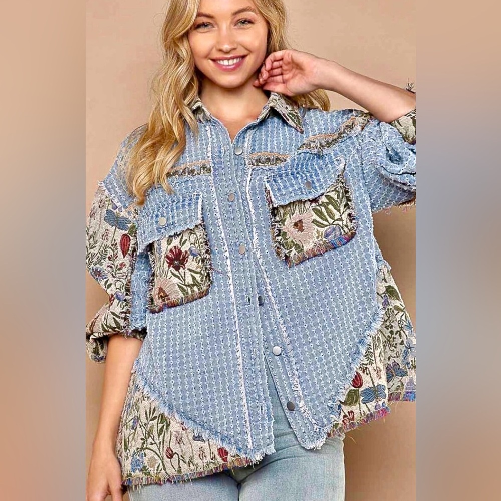 POL Blue Floral Jean Jacket